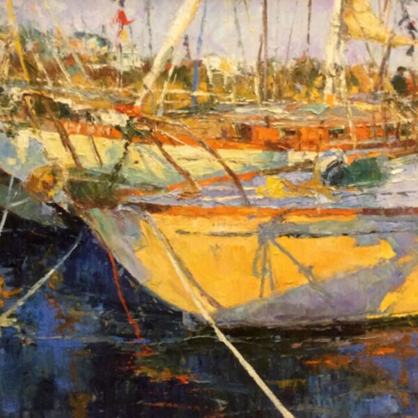 Wooden Boat Shadows by Diane Ainsworth — Oil on Canvas — JG Art Gallery