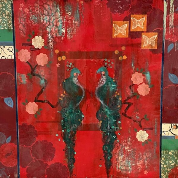 Dark Red Velvet And The Flicker Of Candles by Kathe Fraga — Mixed Media on Wood Panels — JG Art Gallery