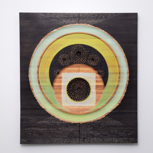 Cancellation Myth Square 2 by Andy McConnell — Mixed Media on Wood Panel — JG Art Gallery