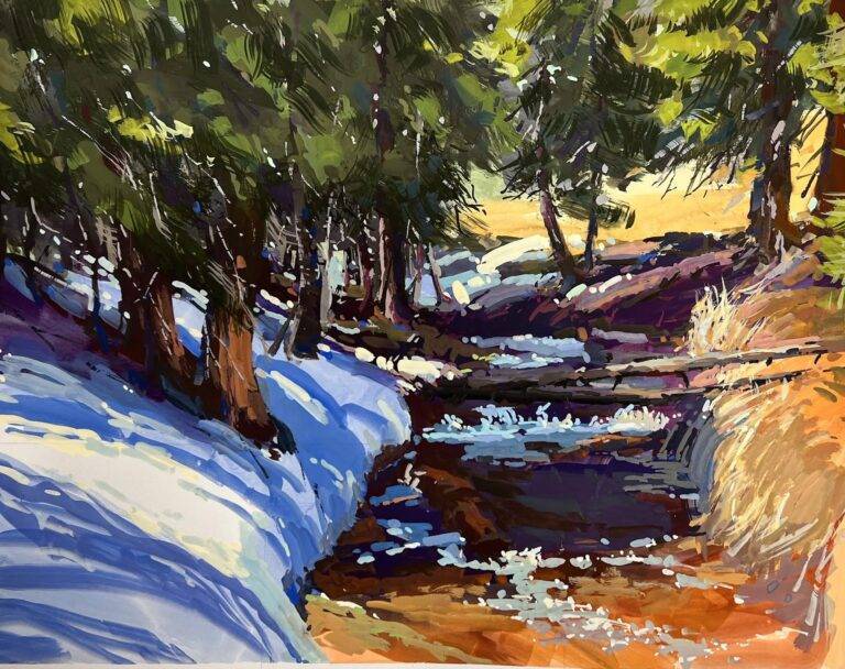 A Snow Melt Stream (Plein Air) by Jane Wallis