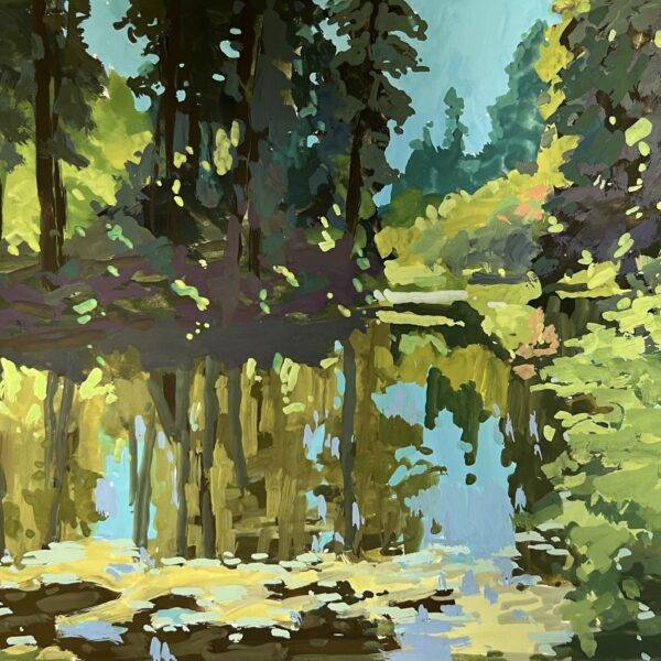 Middle Pond At Bloedel Reserve   9x12   Gouache   500 24 — JG Art Gallery