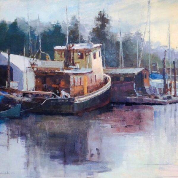 Warm Morning Light at Poulsbo Marina by Jane Wallis — Oil on Canvas — JG Art Gallery