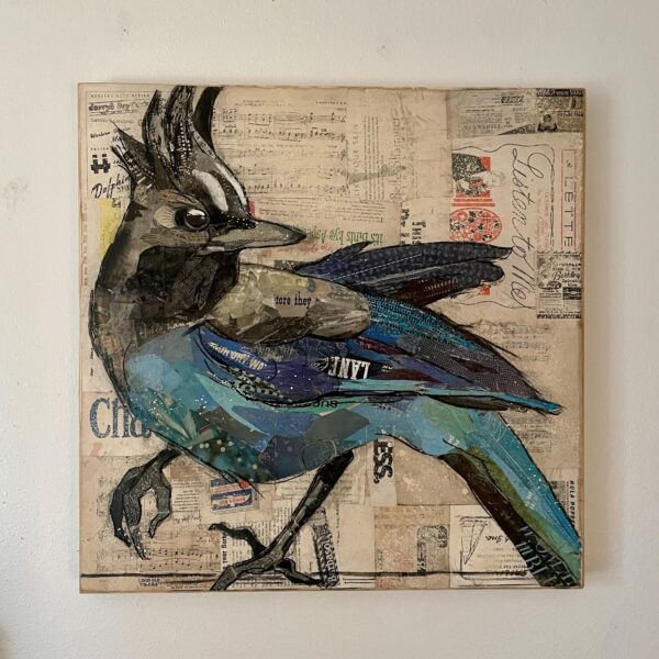Sellarse Jay by Elizabeth Hilton — Mixed Media (Collage, Drawing, and Watercolor on Vintage Paper) — JG Art Gallery