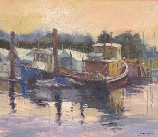 Poulsbo Morning At The Dock by Jane Wallis — Oil on Canvas — JG Art Gallery
